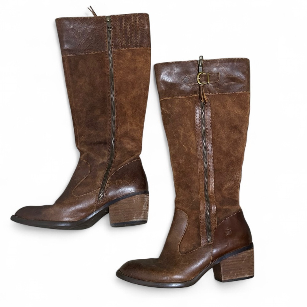 Born Uchee Leather Mid Calf Boots 8.5 Brown Boho Western Rustic Moto Riding